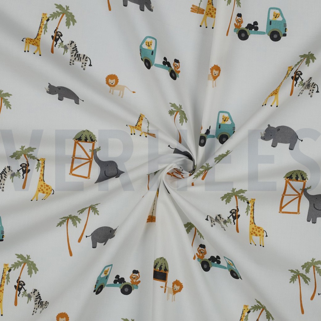FINE POPLIN SAFARI ANIMALS WHITE #2