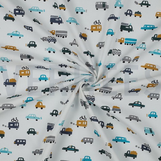 BAUMWOLLE POPELINE AUTOS WEISS #7