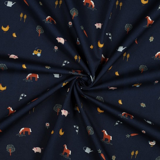 BAUMWOLLE POPELINE BAUERNHOFLEBEN MARINEBLAU #7