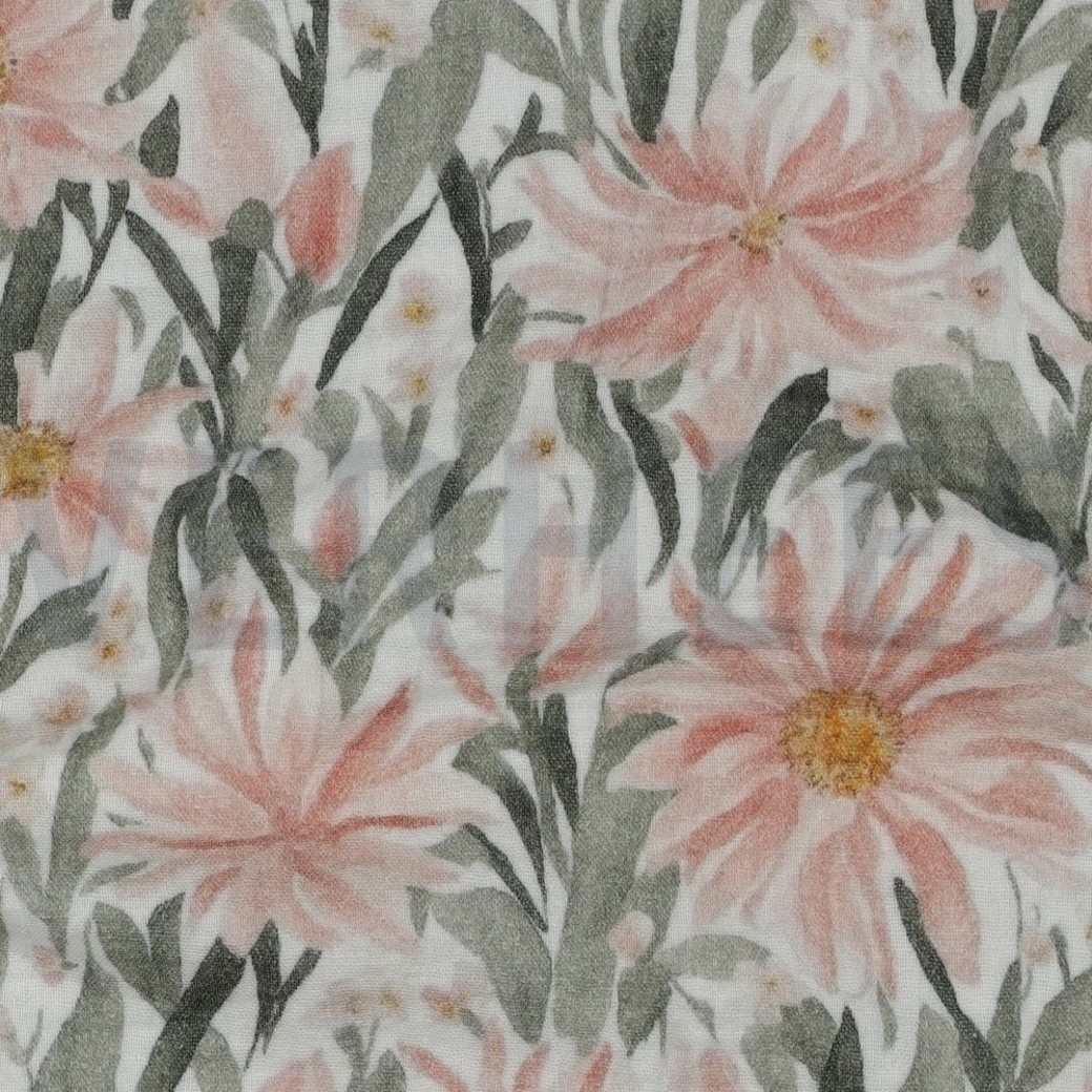 DOUBLE GAUZE DIGITAL FLOWERS WHITE #2