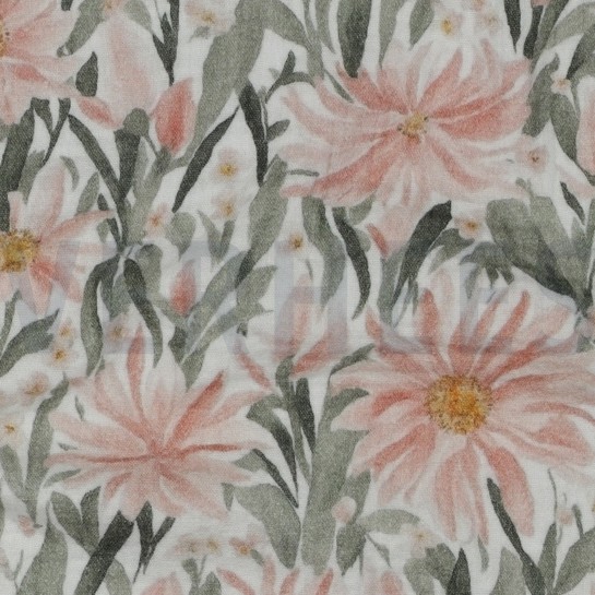 DOUBLE GAUZE DIGITAAL BLOEMEN WIT #7