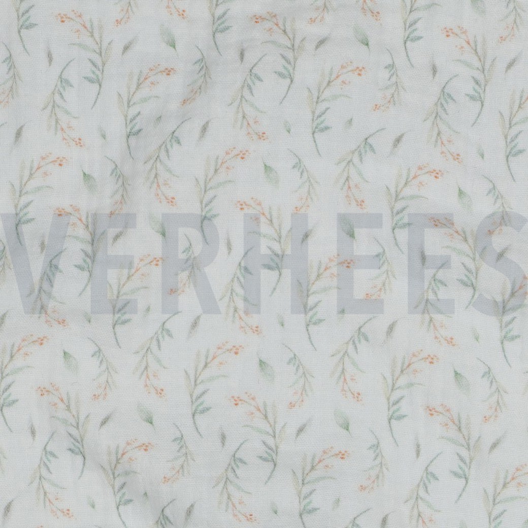 DOUBLE GAUZE DIGITAL LEAVES WHITE #2