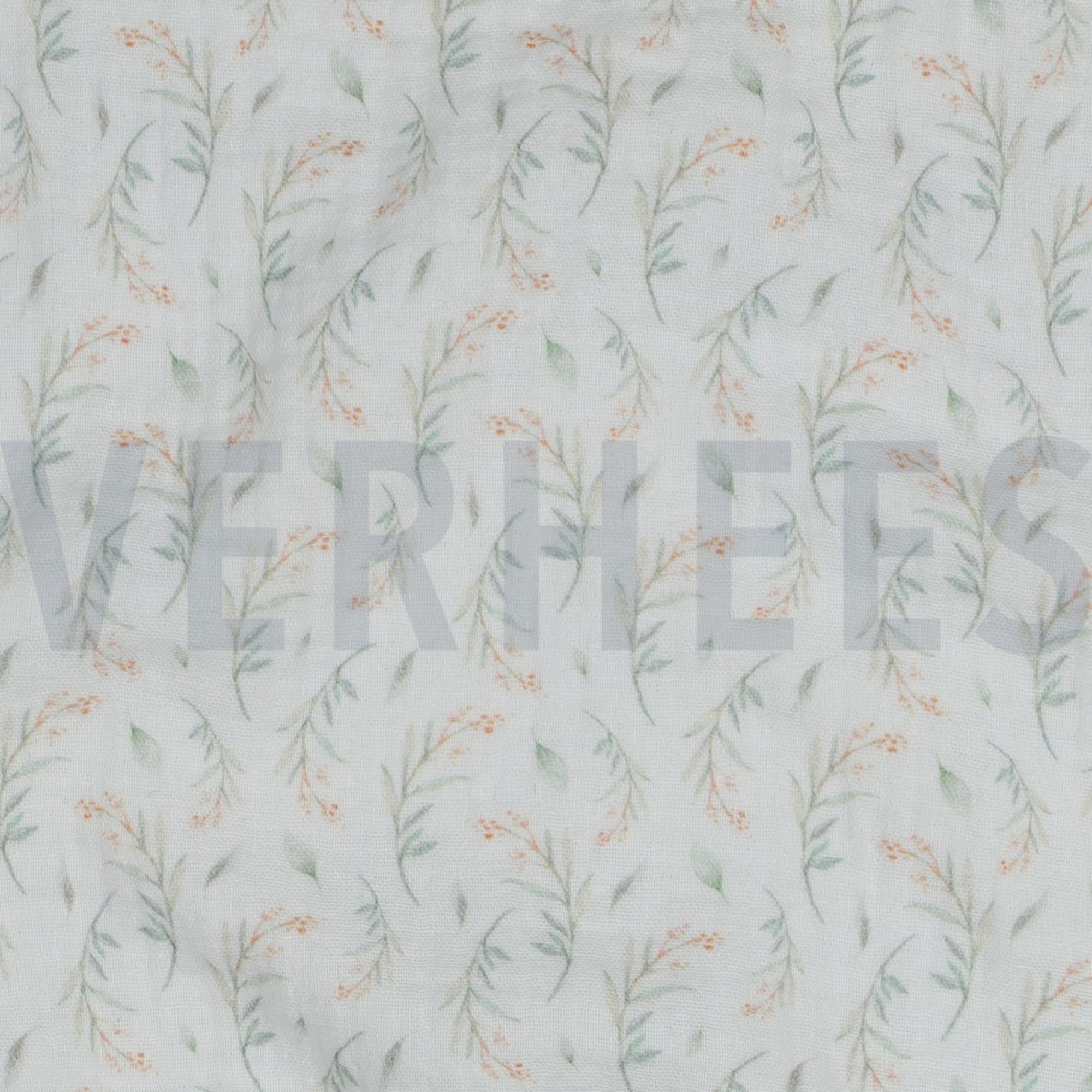 DOUBLE GAUZE DIGITAL LEAVES WHITE (high resolution) #2