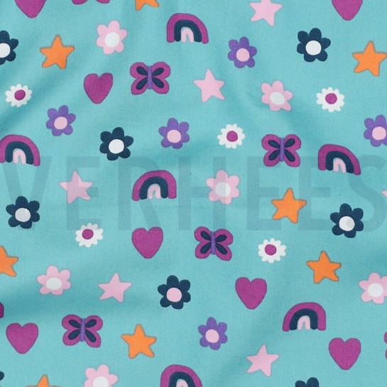 BAUMWOLLE POPELINE LIEBE HELL PETROL #7