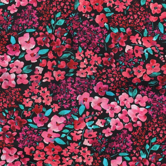 FINE POPLIN DIGITAL FLOWERS BLACK #7