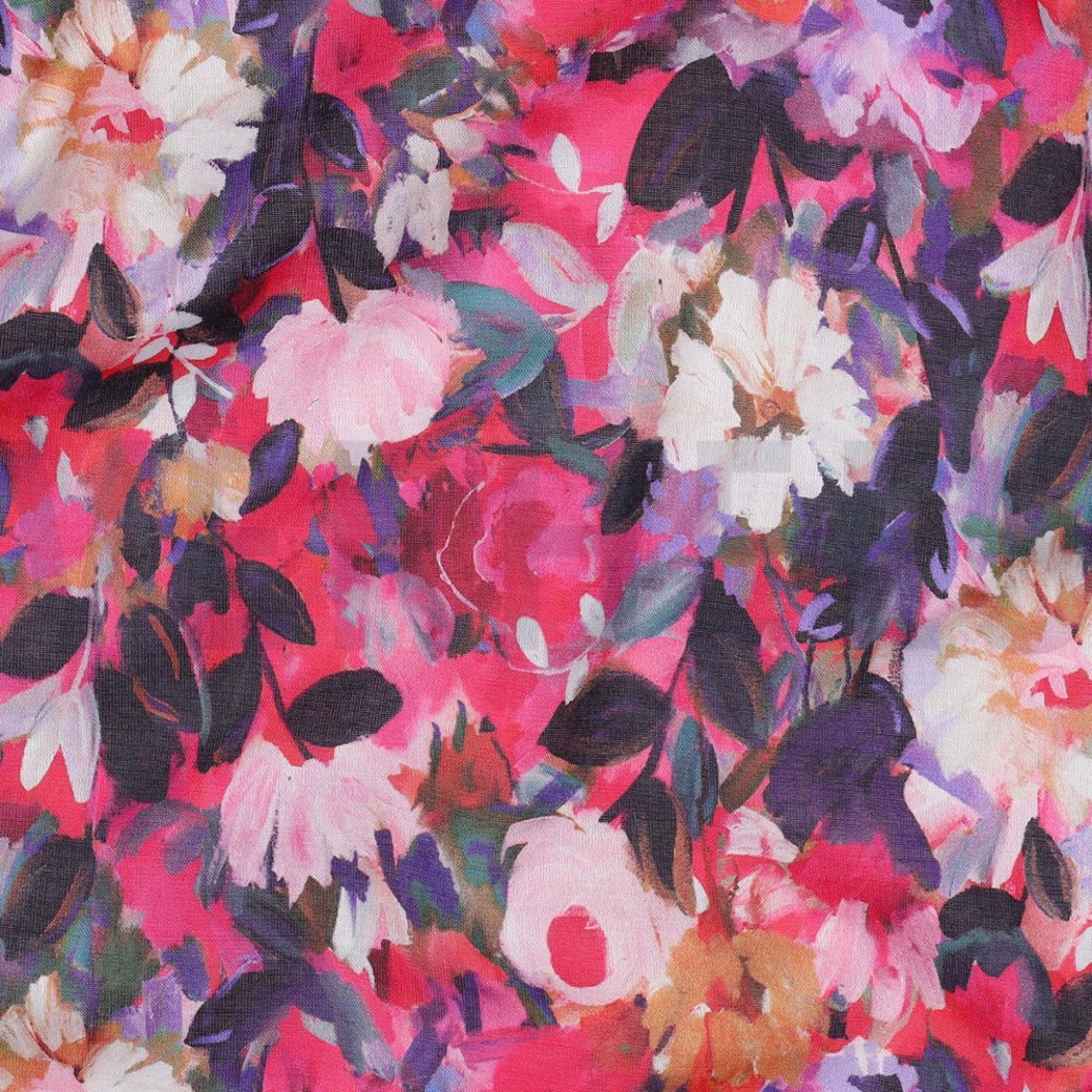 COTTON VOILE DIGITAL FLOWERS FUCHSIA #2