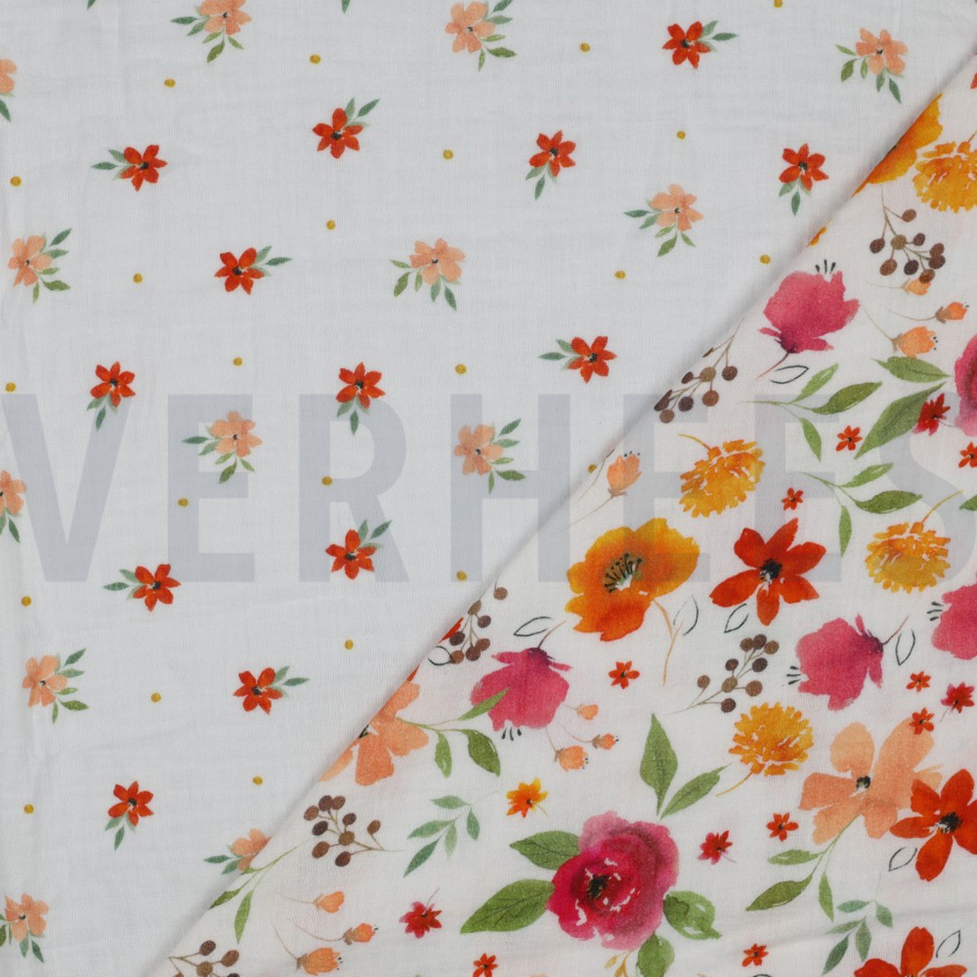 DOUBLE GAUZE DIGITAL FLOWERS WHITE / PINK (high resolution) #2