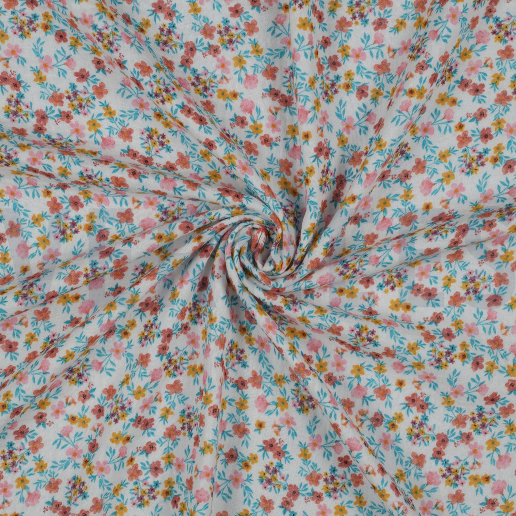 DOUBLE GAUZE GOTS DIGITAL FLOWERS WHITE / PINK (high resolution) #2