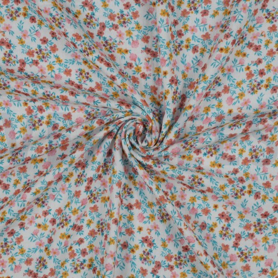 DOUBLE GAUZE GOTS DIGITAL FLOWERS WHITE / PINK #7