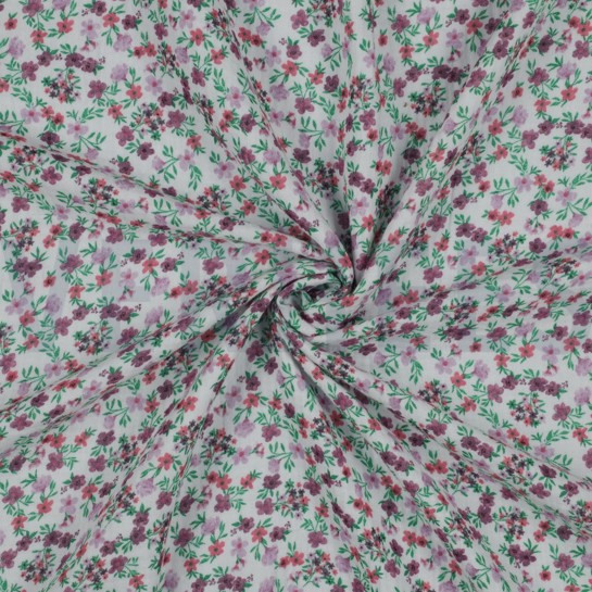DOUBLE GAUZE GOTS DIGITAL FLOWERS WHITE / GRAPE #7
