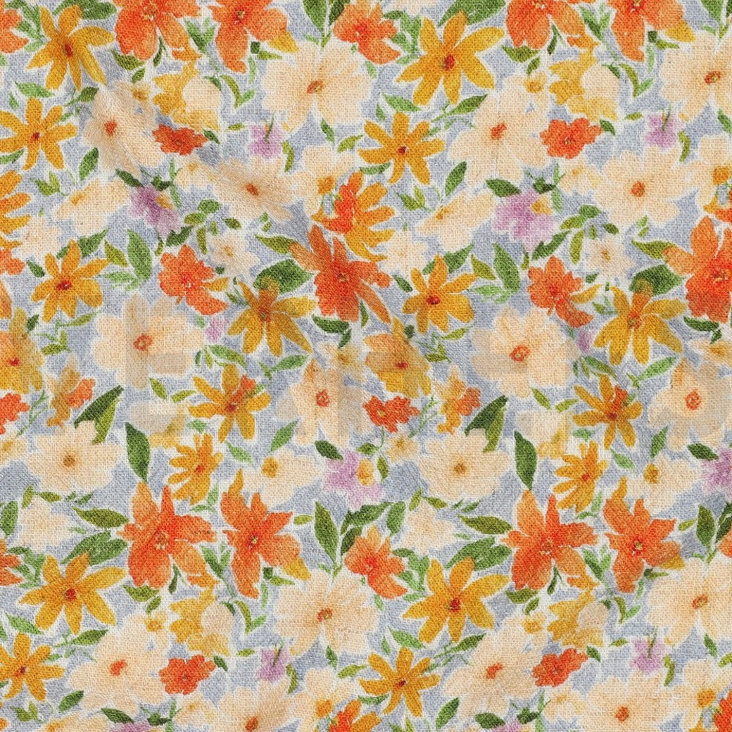 LINEN VISCOSE CRÊPE DIGITAL FLOWERS YELLOW #2