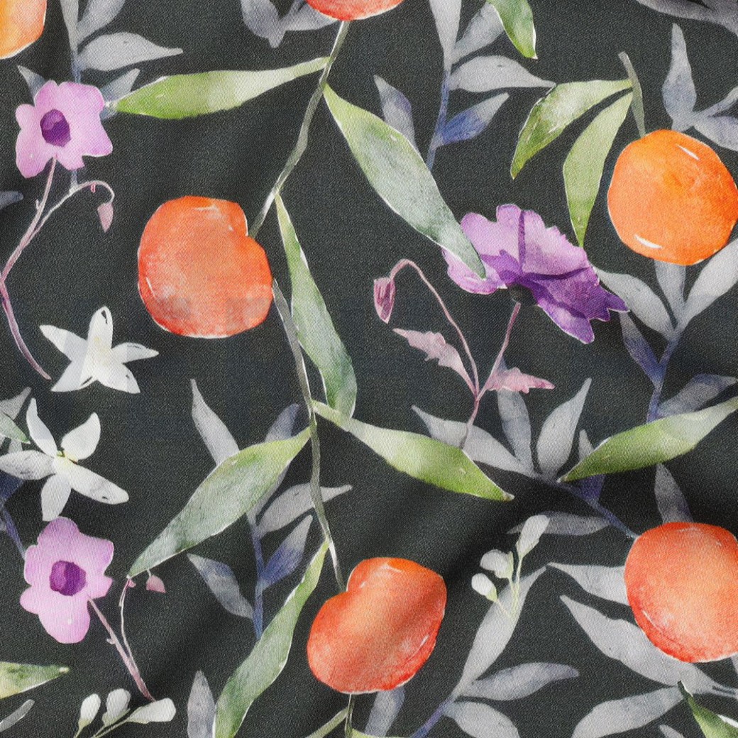 VISCOSE SATIN DIGITAL LEAVES DARK GREEN #2