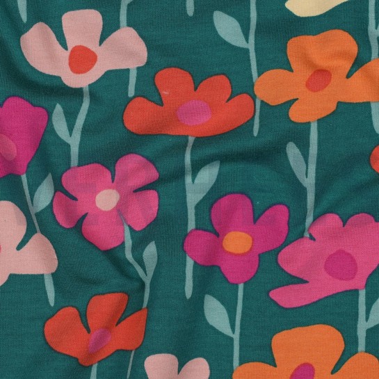 FRENCH TERRY FLOWERS DARK GREEN #7