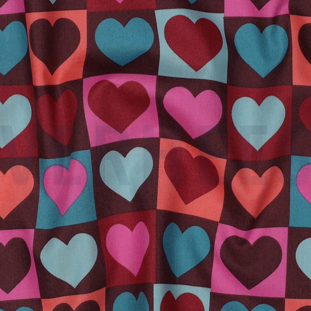 FINE POPLIN HEARTS BORDEAUX #2