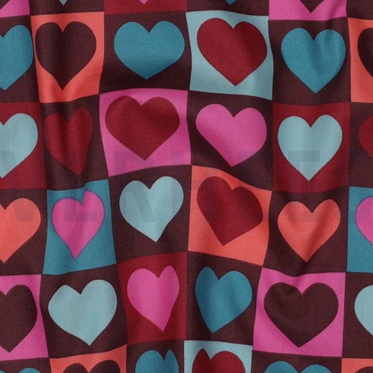 FINE POPLIN HEARTS BORDEAUX #7