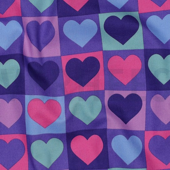 FINE POPLIN HEARTS PURPLE #7