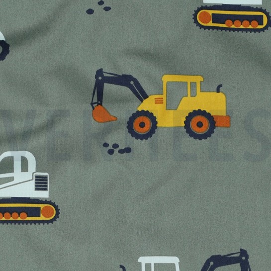 BAUMWOLLE POPELINE FAHRZEUGE DUNKELGRÜN #7