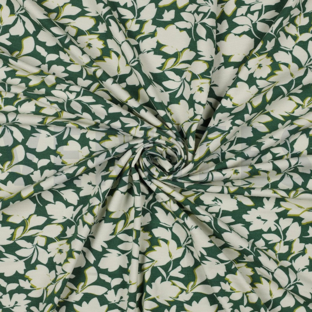 BAMBOO COTTON JERSEY FLOWERS EMERALD #2