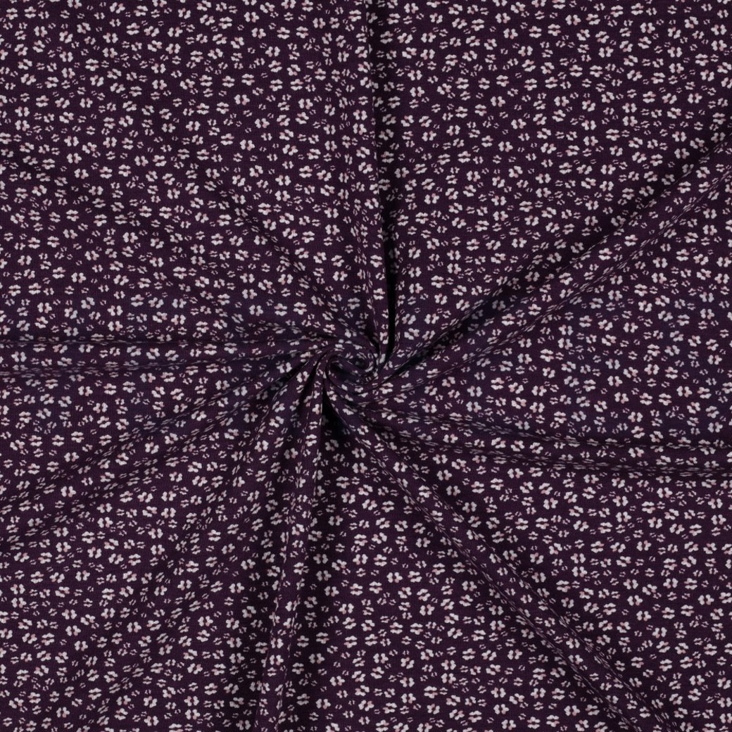BAMBOO COTTON JERSEY FLOWERS DARK PURPLE #2