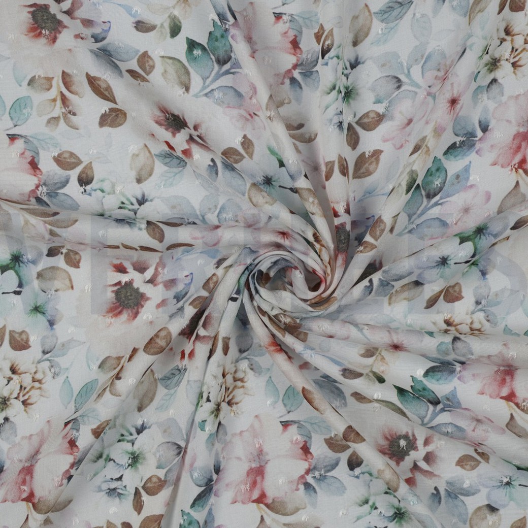 VISCOSE DOBBY DIGITAL FLOWERS WHITE #2
