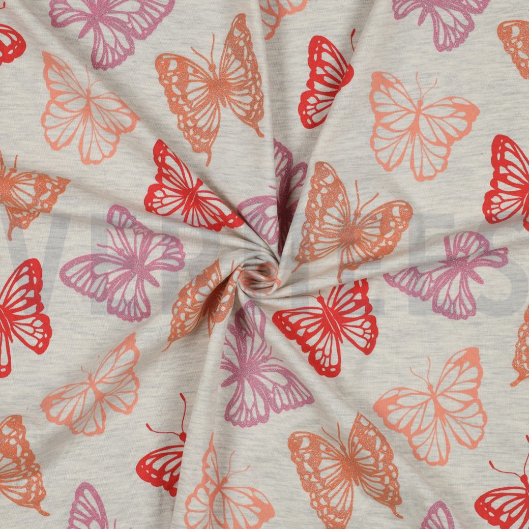 JERSEY MELANGE GLITTER BUTTERFLIES ECRU MELANGE #2