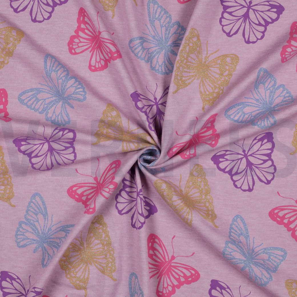 JERSEY MELANGE GLITTER BUTTERFLIES LILAC MELANGE #2