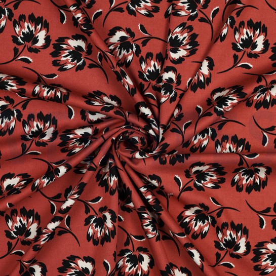 VISCOSE ROSELLA STRETCH FLOWERS KETCHUP RED #7