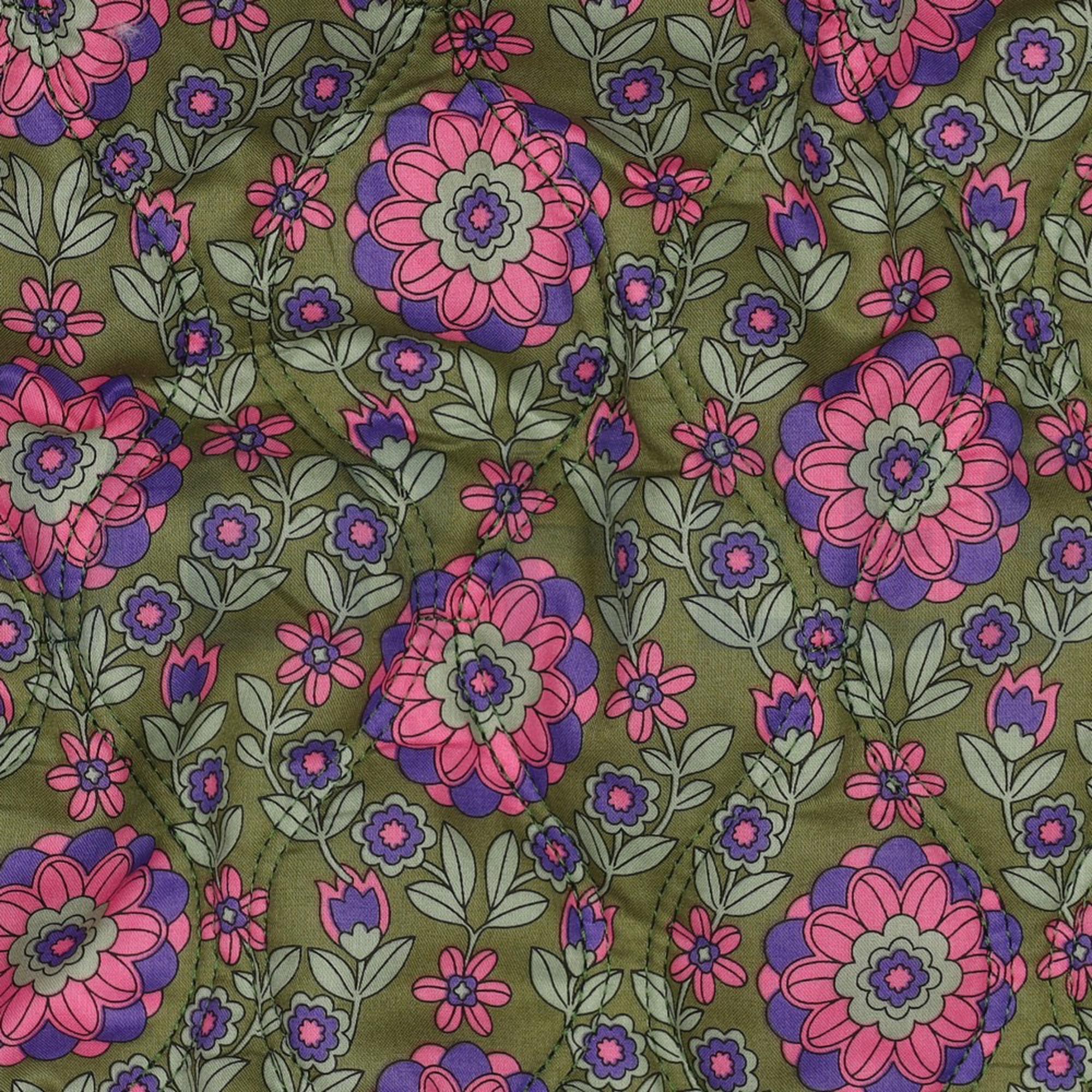 COTTON VOILE STEPPED FLOWERS PURPLE / ARMY GREEN (high resolution) #2