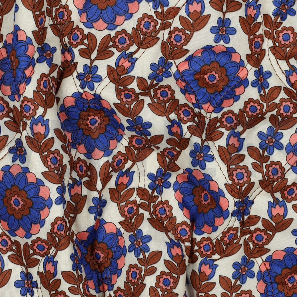 COTTON VOILE STEPPED FLOWERS CARAMEL / COBALT #2