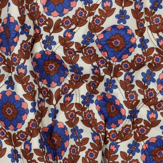 COTTON VOILE STEPPED FLOWERS CARAMEL/ COBALT #7