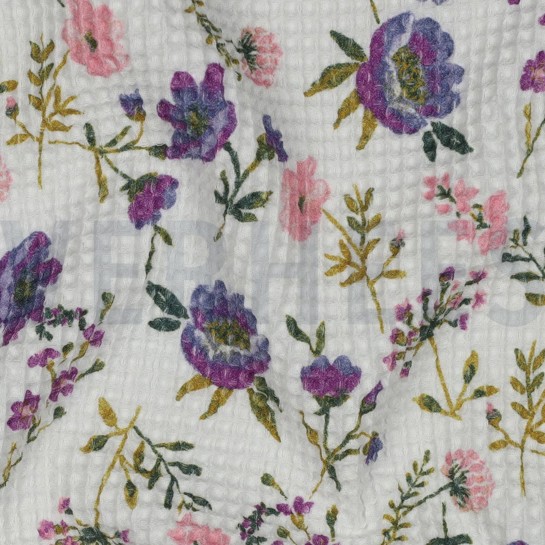 COTTON WAFFLE DIGITAL FLOWERS WHITE #7