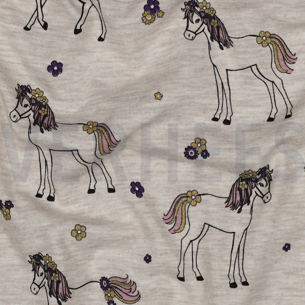JERSEY MELANGE GLITTER HORSES LIGHT SAND #2