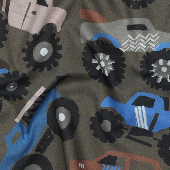 FINE POPLIN DIGITAL MONSTERTRUCKS ARMY GREEN #7