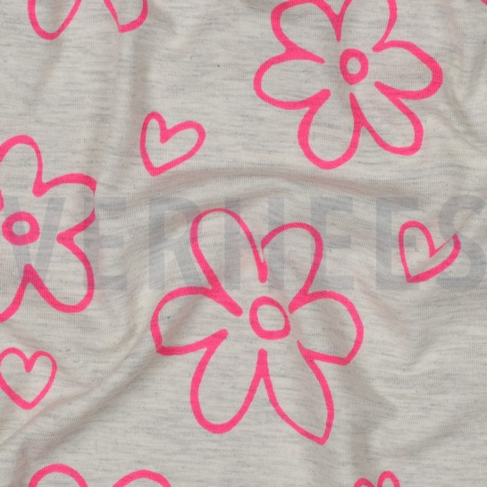 JERSEY MELANGE NEON FLOWERS ECRU #7