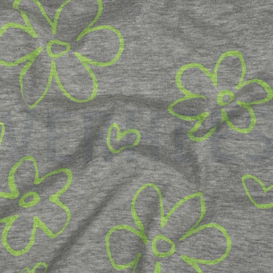 JERSEY MELANGE NEON FLOWERS LIGHT GREY #7