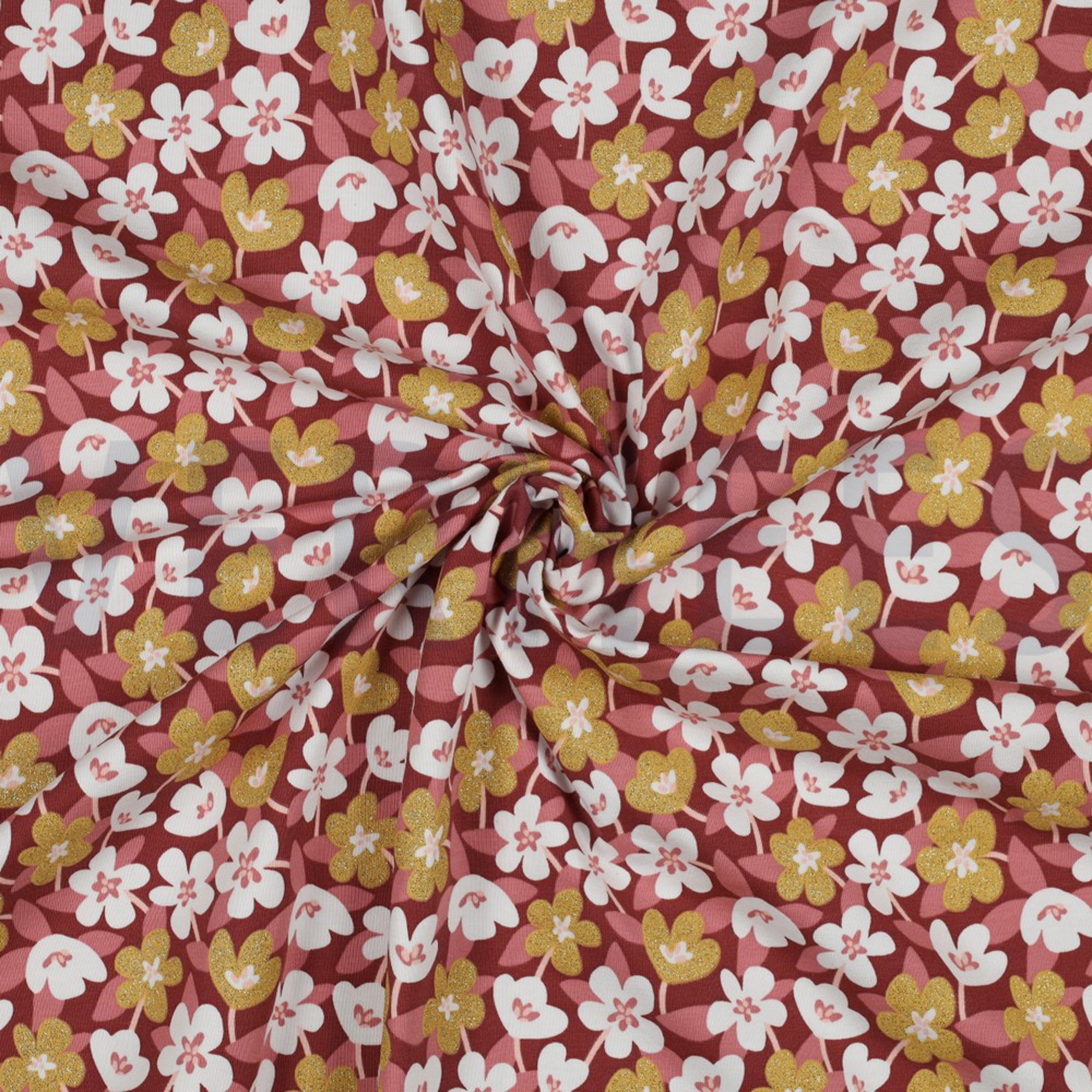 JERSEY GLITTER FLOWERS BRICK RED (high resolution) #2