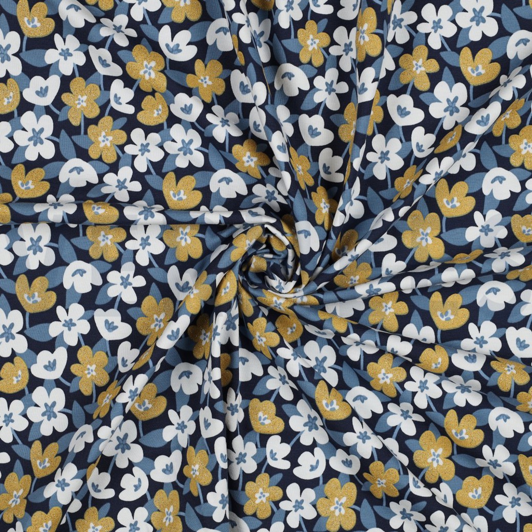 JERSEY GLITTER FLOWERS NAVY #2