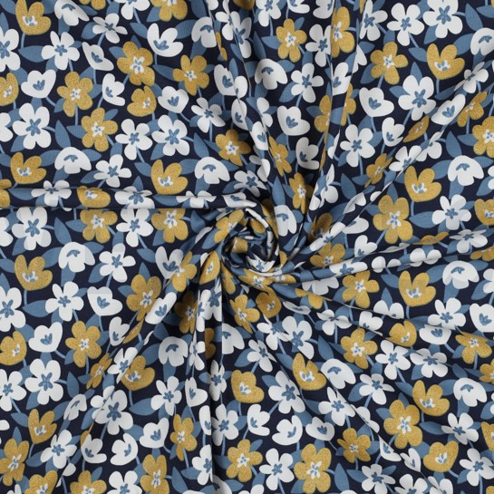 JERSEY GLITTER FLOWERS NAVY #7
