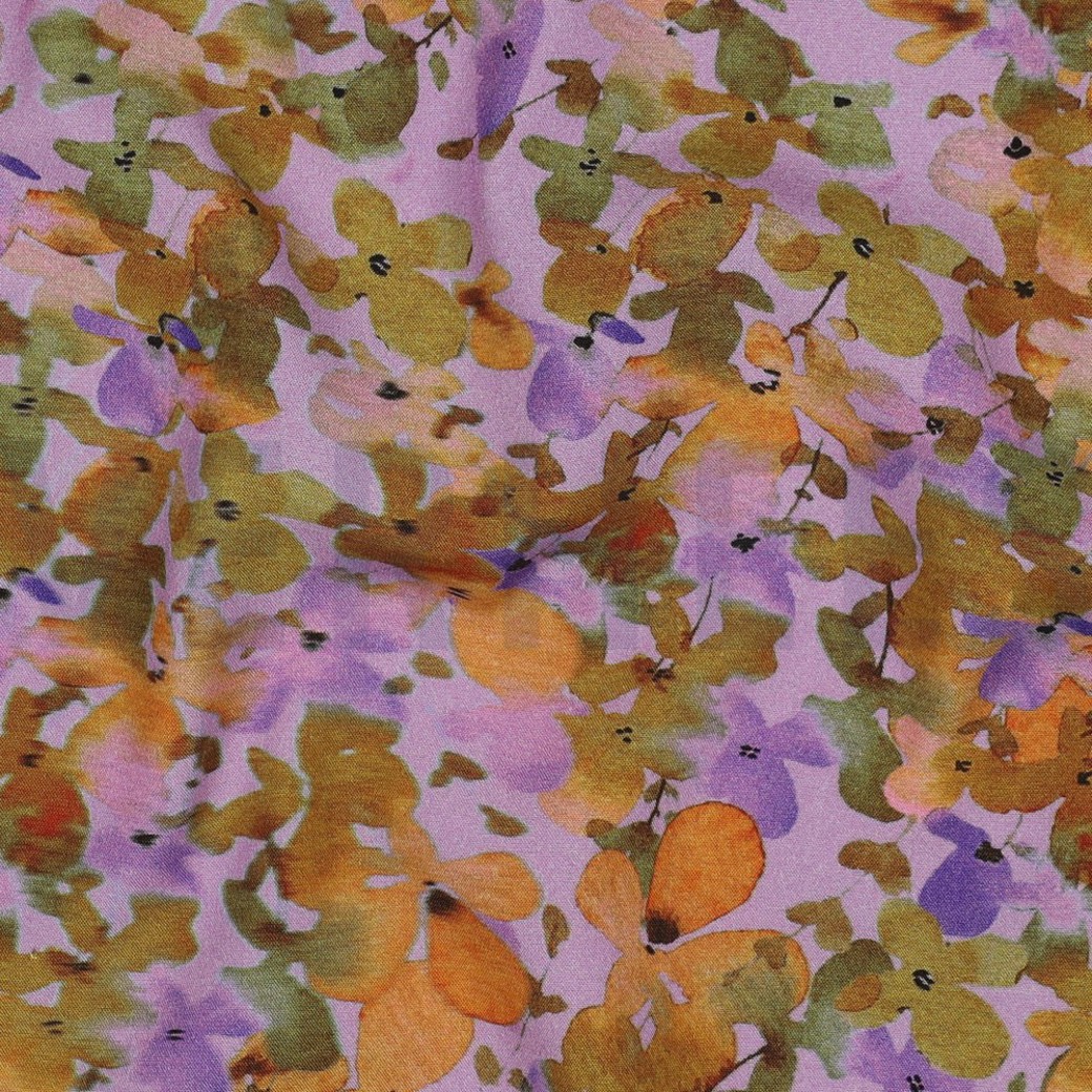 VISCOSE STRETCH DIGITAL FLOWERS LAVENDER #2