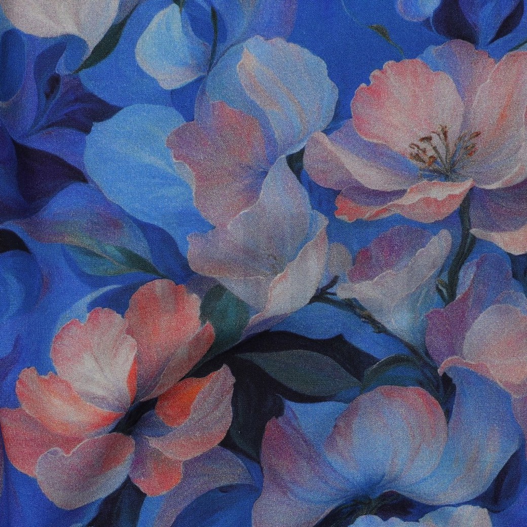 VISCOSE STRETCH DIGITAL FLOWERS BLUE #2