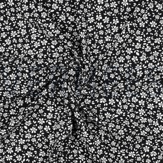 VISCOSE POPLIN STRETCH KLEINE BLOEMEN ZWART #7