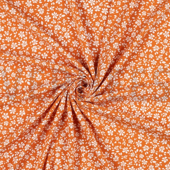 VISCOSE POPLIN STRETCH SMALL FLOWERS ORANGE #7