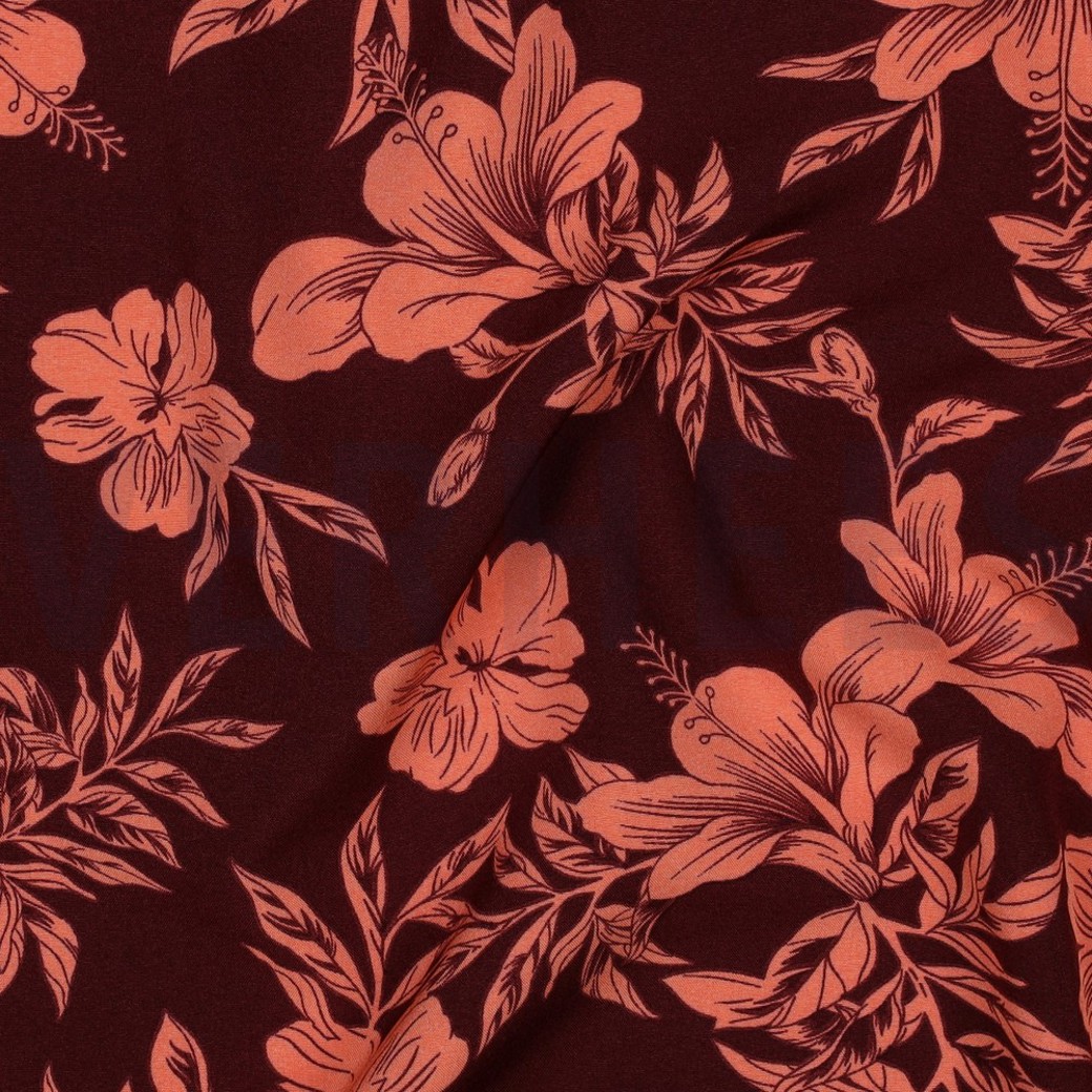MAGNOLIA STRETCH TROPICAL FLOWERS BORDEAUX #2
