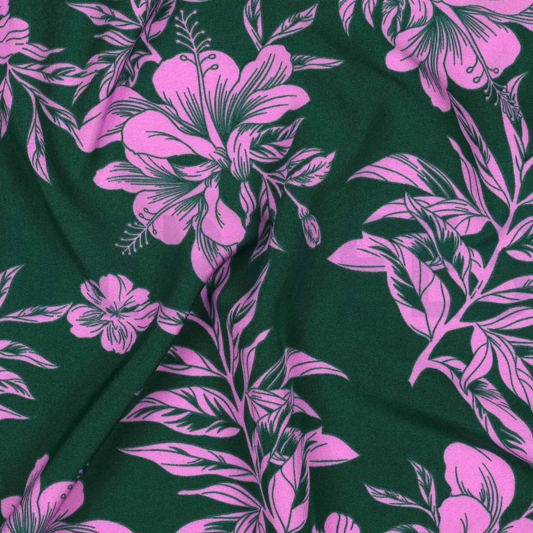 MAGNOLIA STRETCH TROPICAL FLOWERS DARK GREEN #2