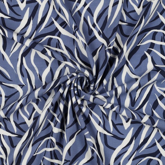 VISKOSE POPELINE STRETCH TIERHAUT JEANSBLAU #7