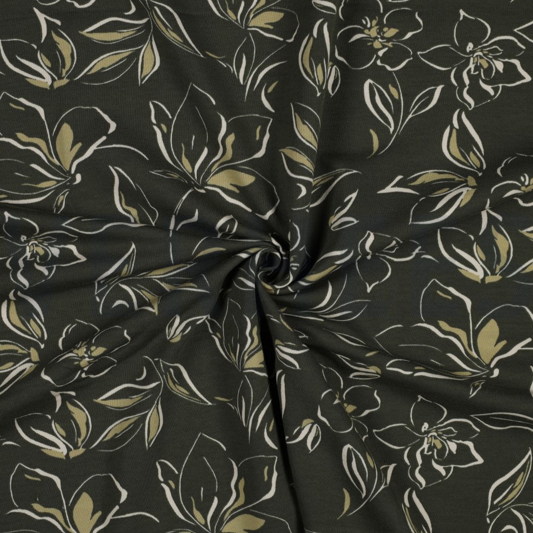 FRENCH TERRY FLOWERS DARK JADE #2