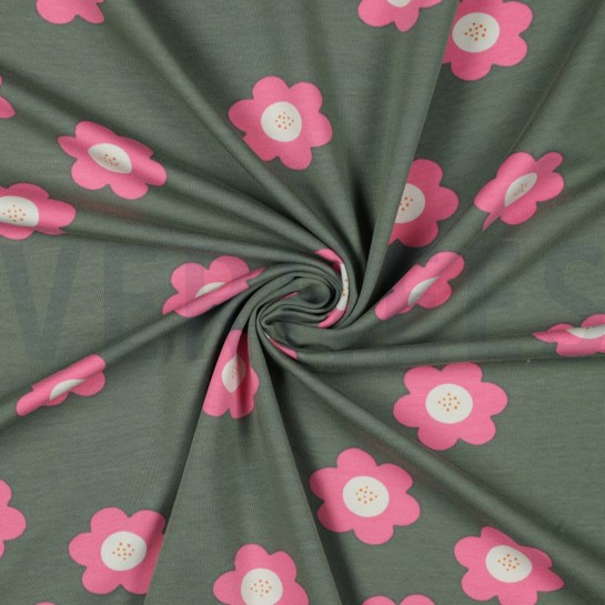 FRENCH TERRY GROTE BLOEMEN JADE #7