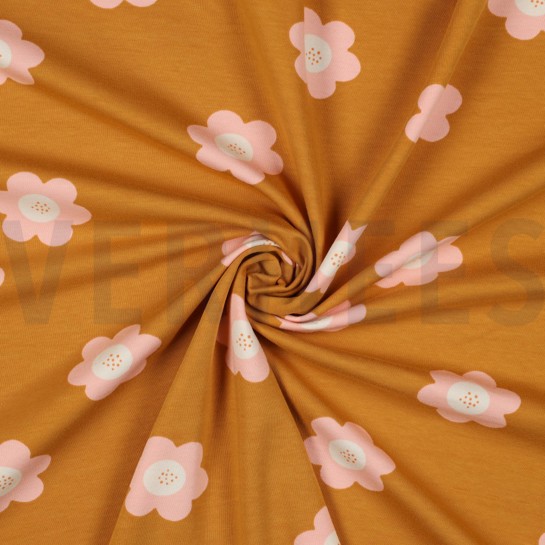 FRENCH TERRY GROTE BLOEMEN BRONS #7