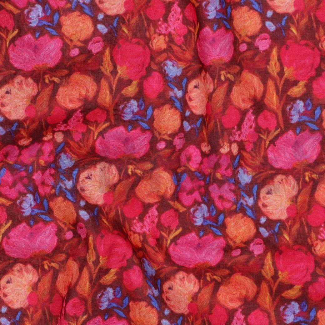 COTTON VOILE DIGITAL FLOWERS BORDEAUX #2