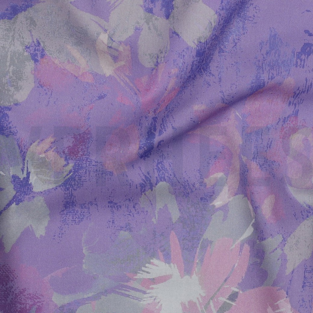 COTTON VOILE DIGITAL FLOWERS LAVENDER #2